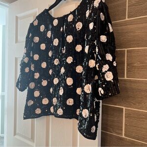 ASOS Black Sequin Top with White Floral Design